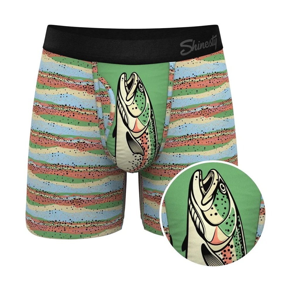 Shinesty Ball Hammock Trout of the Blue Boxer Briefs Fish Print Green Mens 2X